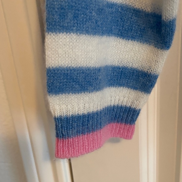 Jumper 123 100% Cashmere Blue and White Striped lightweight V-Neck Sweater - Picture 3 of 12